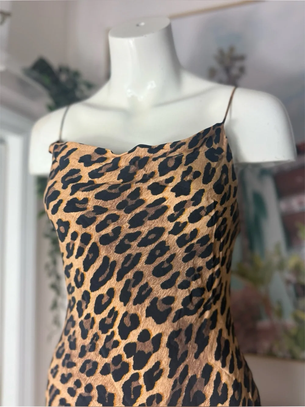 Alice + Olivia Harmony Leopard Print Slip Mini Dress Tan Size 4 Small Draped - Picture 11 of 12